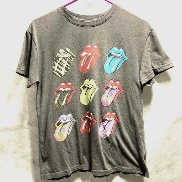 ROLLING STONES Band Tee Grey Graphic Tee Tshirt Tongue Hot Lips Gray Womens XS - Picture 8 of 14